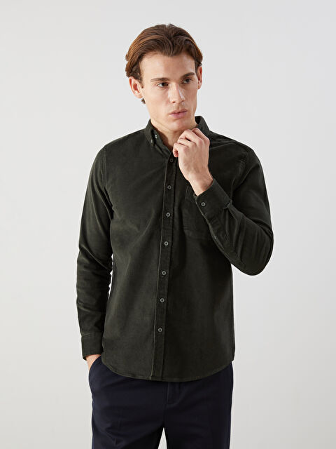 LCWAIKIKI Classic Regular Fit Uzun Kollu Kadife Erkek Gömlek - S5M789Z8-CX9