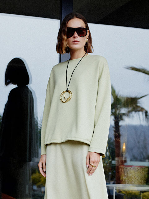 LCW Modest Bisiklet Yaka Oversize Kadın Sweatshirt Tunik - S5M803Z8-D0K