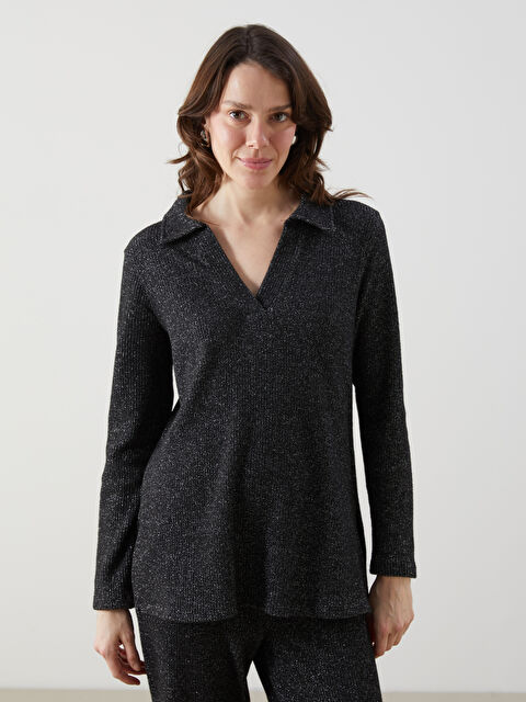 LCW Comfort Polo Yaka Parlak Görünümlü Kadın Tişört - S5M812Z8-CZM