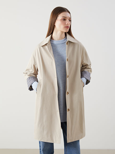 LCW Modest Gömlek Yaka Oversize Kadın Trençkot - S5M836Z8-KNB