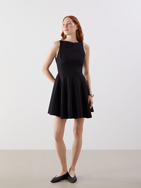 LCW Vision Krep Kloş Mini Elbise - S5M901Z8-CVL