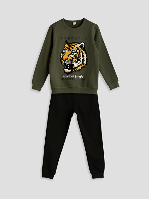 LCW Kids Bisiklet Yaka Kaplan Baskılı Erkek Çocuk Eşofman Takımı - S5M928Z4-KDX