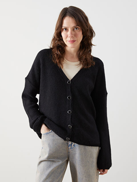 LCWAIKIKI Classic V Yaka Oversize Kadın Triko Hırka - S5MA05Z8-CVL