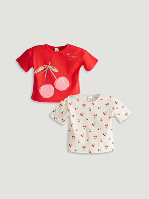 LCW baby Kiraz Baskılı Kız Bebek Tişört 2'li - S5MA18Z1-GQA