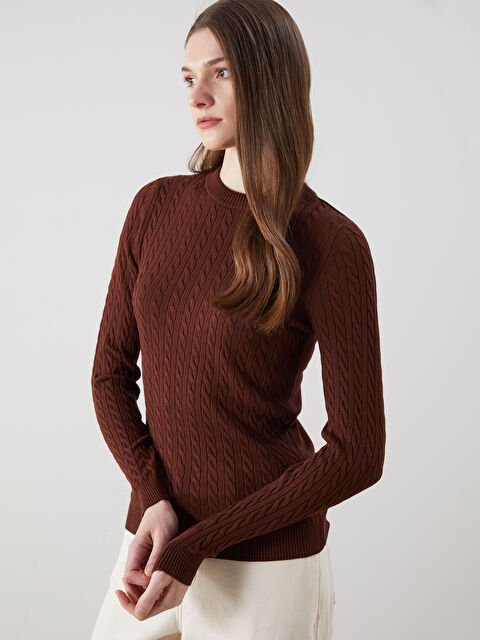 LCW Modest Bisiklet Yaka Kendinden Desenli Kadın Triko Kazak - S5MA37Z8-DJ7