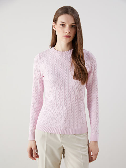 LCW Modest Bisiklet Yaka Kendinden Desenli Kadın Triko Kazak - S5MA37Z8-DRH