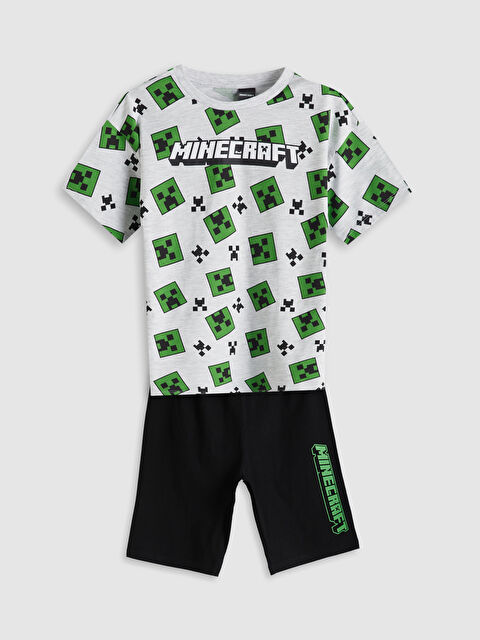 LCW Kids Bisiklet Yaka Minecraft Baskılı Erkek Çocuk Şortlu Pijama Takımı - S5MA62Z4-998