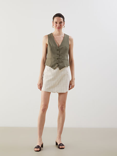 LCW ECO Beli Fermuarlı Çizgili Keten Karışımlı Kadın Şort Etek - S5MA92Z8-LEW