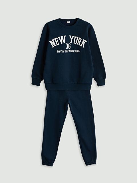 LCW Kids Bisiklet Yaka New York Baskılı Erkek Çocuk Eşofman Takımı - S5MB45Z4-DWP