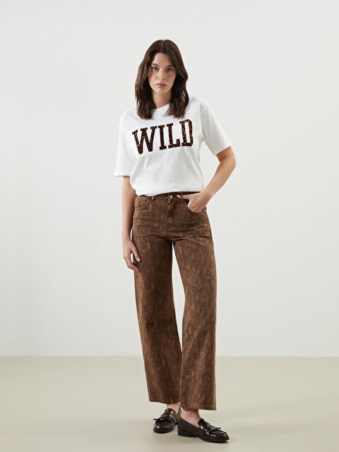 LCW Jeans Yüksek Bel Straight Fit Desenli Kadın Jean Pantolon - S5MB65Z8-HCD