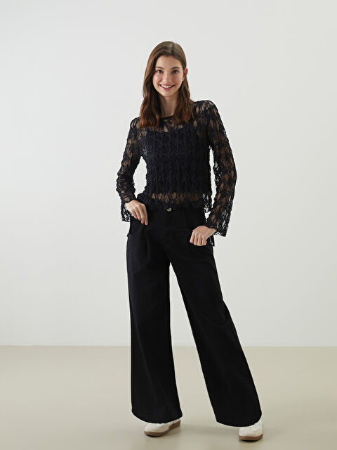 LCW Teen Beli Ayarlanabilir Lastikli Genç Kız Pileli Pantolon - S5MC97Z4-CVL