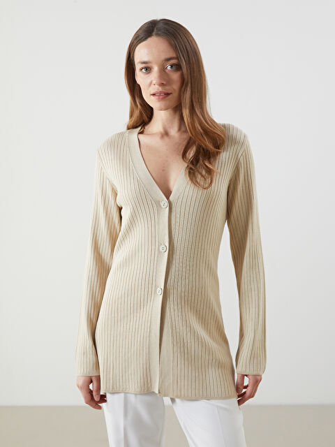 LCWAIKIKI Classic V Yaka Kadın Triko Hırka - S5MD12Z8-CTB