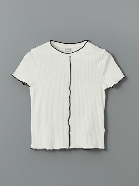 LCW Kids Bisiklet Yaka Fitilli Kız Çocuk Tişört