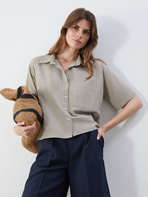 LCW Vision Crop Keten Karışımlı Kadın Gömlek - S5MD93Z8-FMD