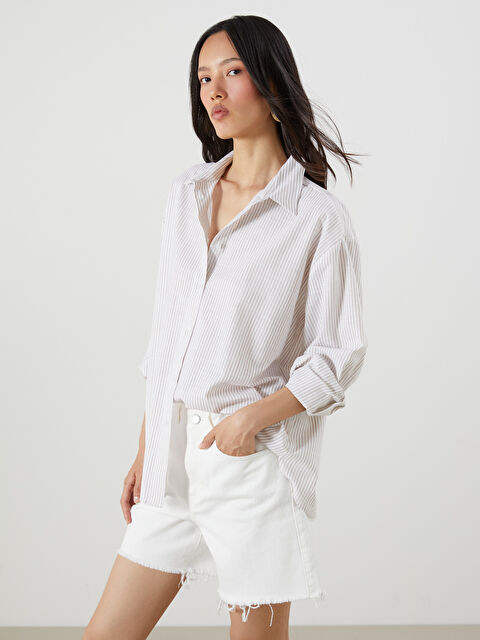 LCW Vision Çizgili Oversize Kadın Gömlek - S5MD97Z8-LE4