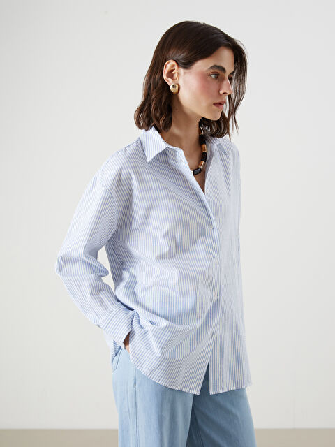 LCW Vision Çizgili Oversize Kadın Gömlek - S5MD97Z8-LEL