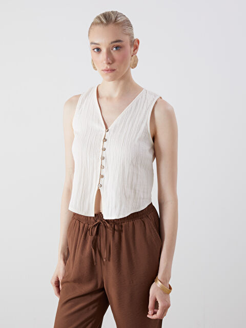 LCW Vision V Yaka Dokulu Müslin Bluz - S5ME00Z8-D1N