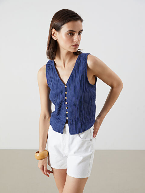 LCW Vision V Yaka Dokulu Müslin Bluz - S5ME00Z8-VB1