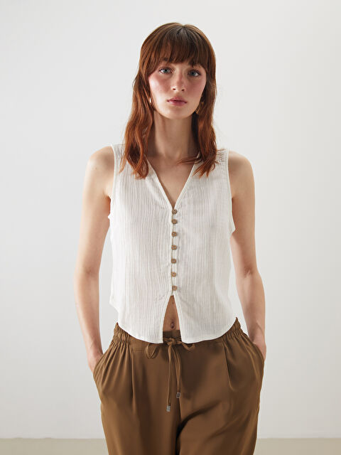 LCW Vision V Yaka Dokulu Müslin Kadın Yelek - S5ME19Z8-R9J