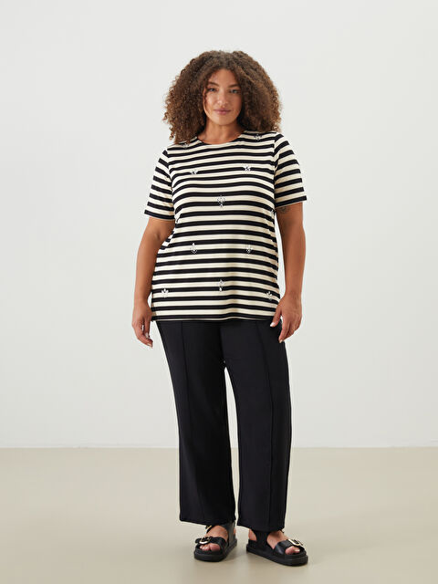 LCW Grace Bisiklet Yaka Çizgili Kadın Bluz - S5ME24Z8-LEG