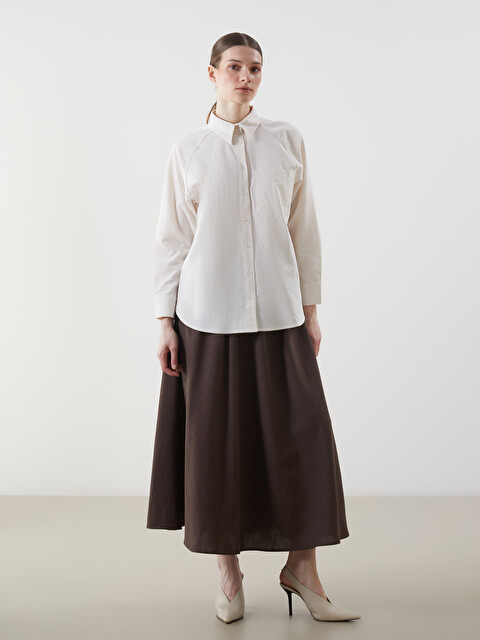 LCW Modest Women's Linen Blend Skirt with Elastic Waist - S5ME87Z8