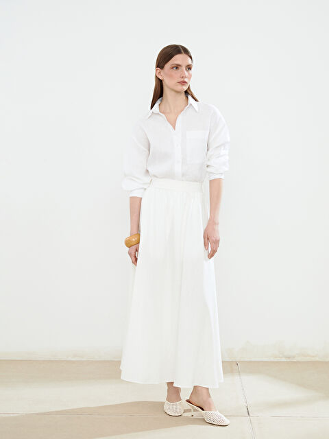 LCW Modest Beli Lastikli Keten Karışımlı Kadın Etek - S5ME87Z8-QVD