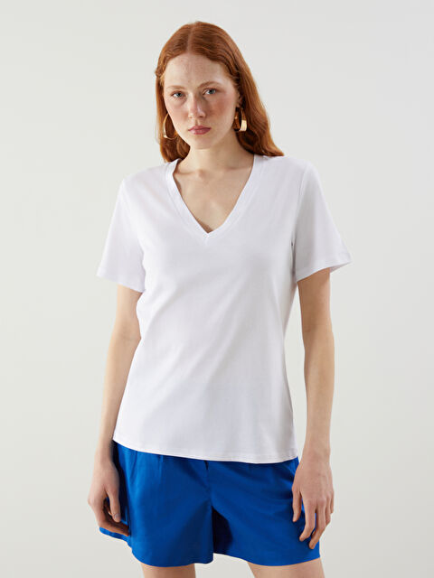 LCW Vision V Yaka Kadın Tişört - S5ME91Z8-Q6K