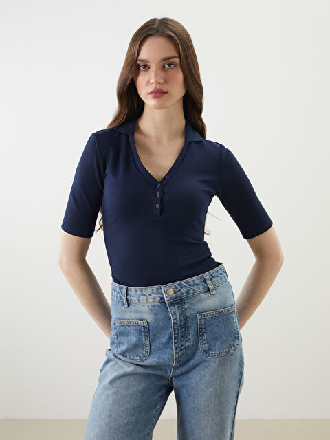 LCW Vision Polo Yaka Dokulu Kadın Body - S5ME95Z8-HRC