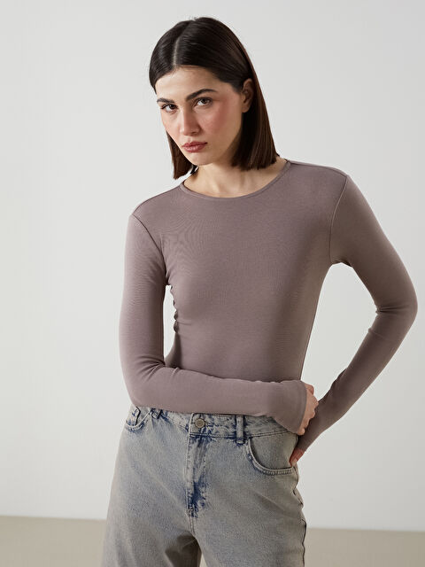 LCW Vision Bisiklet Yaka Kadın Bodysuit - S5MF37Z8-GRC