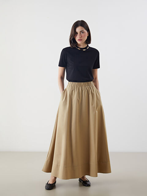 LCW Modest Beli Lastikli Poplin Kloş Etek - S5MF60Z8-ZEP