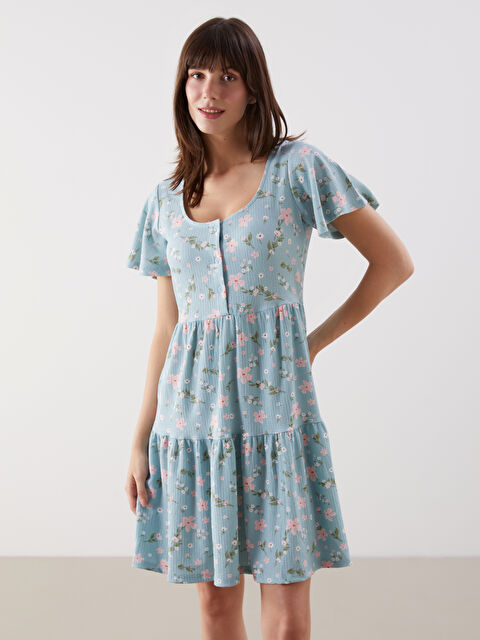 LCW Comfort U Yaka Çiçekli Mini Elbise - S5MF69Z8-LQQ