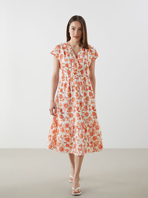 LCW Comfort Kruvaze Yaka Çiçekli Elbise - S5MF89Z8-LSR