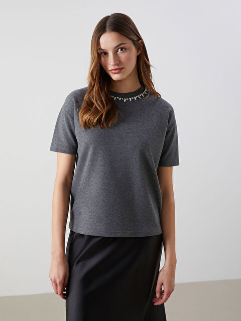 LCW Vision Bisiklet Yaka Taşlı Kadın Triko Kazak - S5MG03Z8-D5D