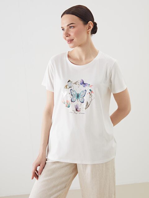 LCW ECO Crew Neck Printed Woman T-Shirt - S5MG09Z8-R9J