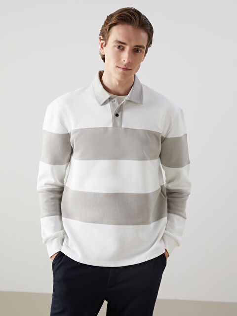 LCW Vision Polo Yaka Uzun Kollu Çizgili Erkek Sweatshirt - S5MG48Z8-ELZ