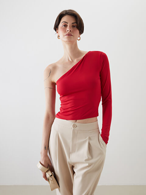 LCW ECO One Shoulder Bodycon Crop Blouse - S5MH32Z8-HJY