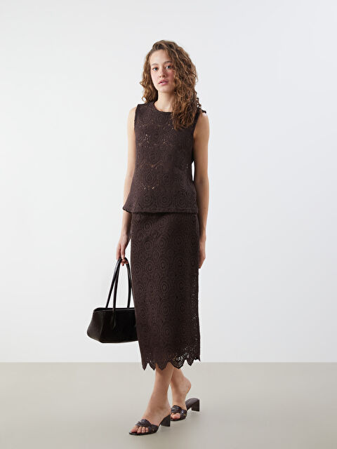 LCWAIKIKI Classic Beli Lastikli Ajurlu Kroşe Etek - S5MH96Z8-D7V