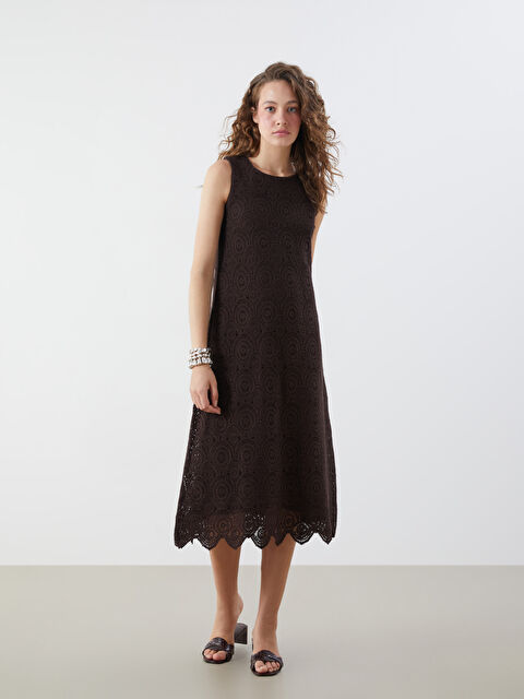 LCWAIKIKI Classic Bisiklet Yaka Ajurlu Dantelli Kroşe Elbise - S5MH97Z8-D7V