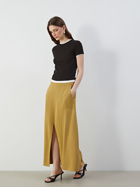 LCW Vision Beli Fermuarlı Keten Karışımlı Etek - S5MI18Z8-GRS