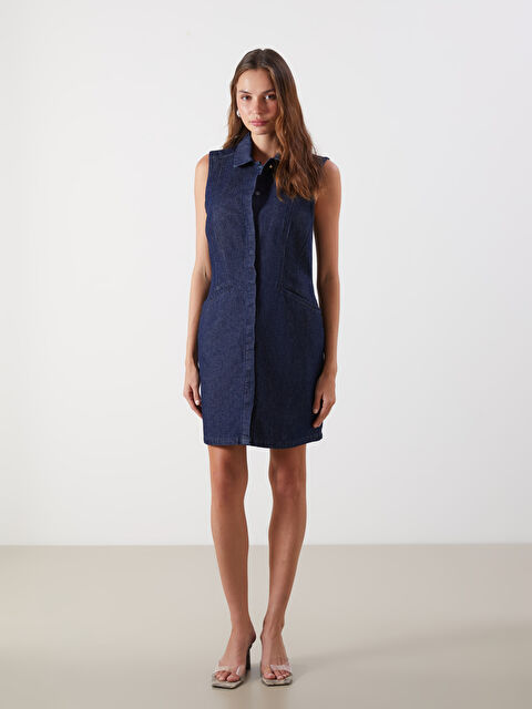 LCW Vision Gömlek Yaka Jean Elbise - S5MI90Z8-309