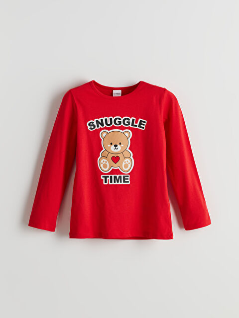 LCW Kids Bisiklet Yaka Ayı Teddy Baskılı Kız Çocuk Pijama Üst - S5MJ76Z4-HC3