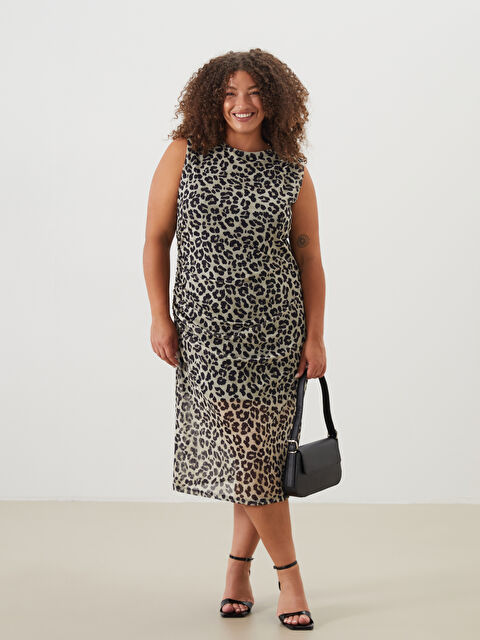 LCWAIKIKI Classic Bisiklet Yaka Leopar Desenli Elbise - S5MK20Z8-F9C