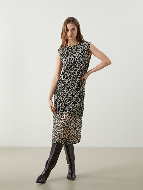 LCWAIKIKI Classic Bisiklet Yaka Leopar Desenli Elbise - S5MK20Z8-F9C