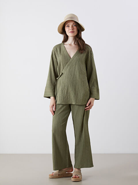 LCW Grace Beli Lastikli Dokulu Kadın Pantolon - S5MK41Z8-GW9