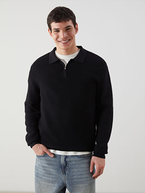 XSIDE Polo Yaka Uzun Kollu Erkek Triko Kazak - S5MK45Z8-CVL