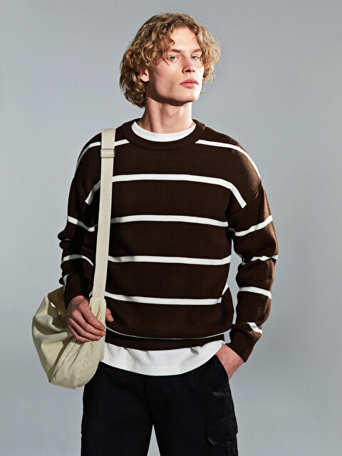 XSIDE Bisiklet Yaka Uzun Kollu Çizgili Erkek Triko Kazak - S5MK46Z8-D2N