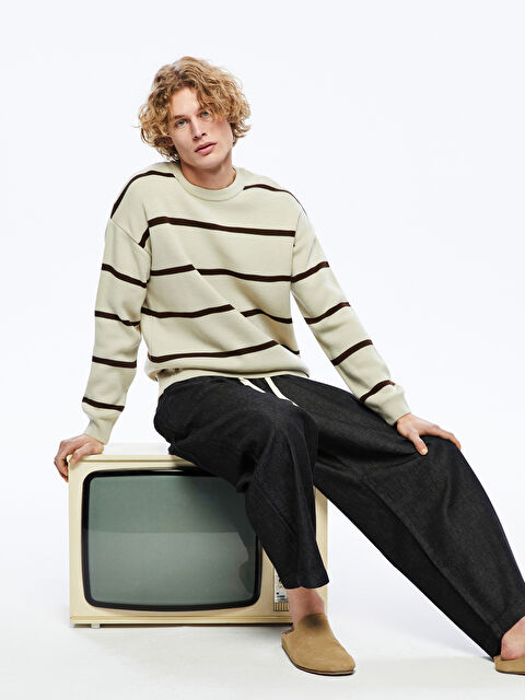 XSIDE Bisiklet Yaka Uzun Kollu Çizgili Erkek Triko Kazak - S5MK46Z8-JRB