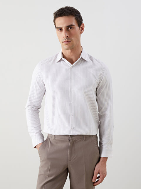LCW BUSINESS Slim Fit Uzun Kollu Çizgili Gabardin Erkek Gömlek - S5ML90Z8-LE8