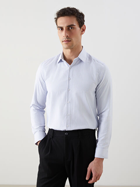 LCW BUSINESS Slim Fit Uzun Kollu Çizgili Gabardin Erkek Gömlek - S5ML90Z8-LEN