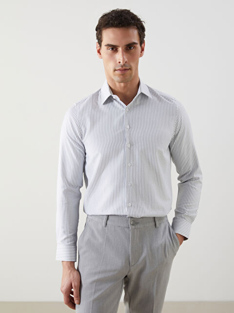 LCW BUSINESS Slim Fit Uzun Kollu Çizgili Gabardin Erkek Gömlek - S5ML90Z8-LFT